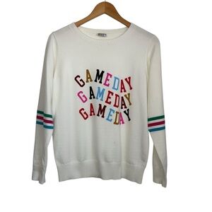 Why Dress Womens Game Day Long Sleeve Sweater Sz Small Ivory Sporty